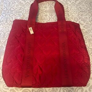 Victoria's Secret Red Tote Bag with Textured Fabric and Spacious Design
